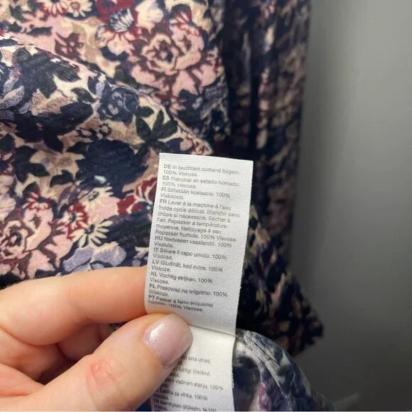 & Other Stories women’s black pink Floral Blouse L Long Sleeve button down top - Picture 5 of 8